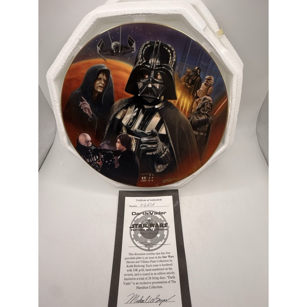 STAR WARS HEROES & VILLAINS 1997 "DARTH VADER" HAMILTON COL PLATE W/COA